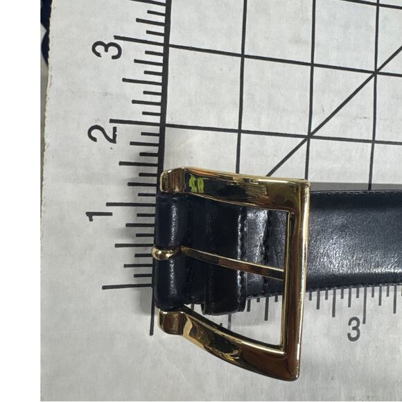 St John Black Rare Vintage Black Leather Gold Elephant Medallion Belt Women 32" - Picture 5 of 9